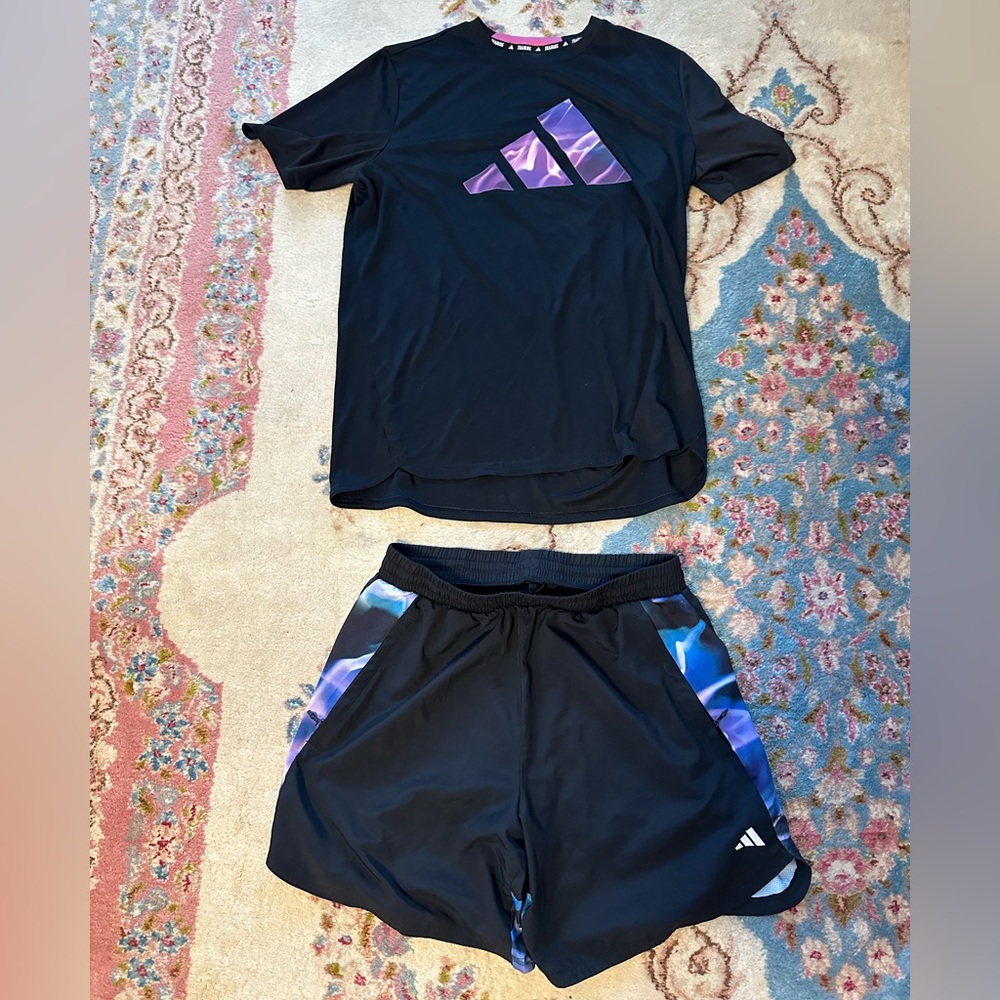 Adidas Men’s Black Athletic Shorts - Blue/Purple Accent